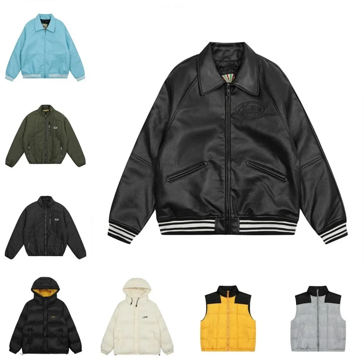 Black Leather Jacket with Stri